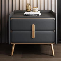 Bedside Table Premium Light Luxury Simple Solid Wood Home Leather Modern Locker Bedroom Slate Storage Cabinet Bedside Cabinet