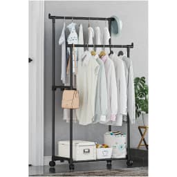 Simple floor-to-ceiling bedroom pants rack, shoe and hat integrated rack, single and double rod with wheel drying rack
