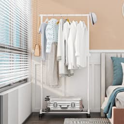 Simple floor-to-ceiling bedroom pants rack, shoe and hat integrated rack, single and double rod with wheel drying rack