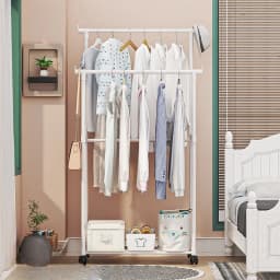 Simple floor-to-ceiling bedroom pants rack, shoe and hat integrated rack, single and double rod with wheel drying rack