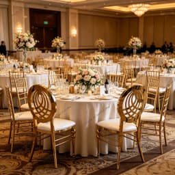 36pcs f30 Round Back Chair Gold Stainless Steel Wedding Chair with White Cushion Hotel Stackable Banquet Dining Chair ivy1092
