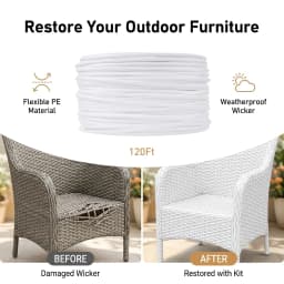 120FT Wicker Repair Kit HDPE PE Rattan for Outdoor Furniture Restoration Weatherproof UV Resistant Garden Chair Fix
