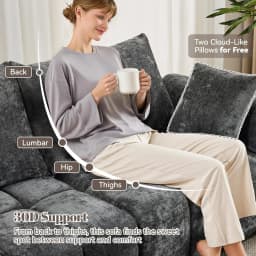 #112" Mid Century Modern L Shaped Couch, 3 Seater Modular Sectional Sofa with Movable Ottoman, Deep Seat and Solid Wood, Custom