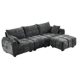 #112" Mid Century Modern L Shaped Couch, 3 Seater Modular Sectional Sofa with Movable Ottoman, Deep Seat and Solid Wood, Custom