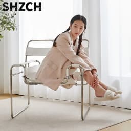Designer Mid-Century Modern Chaise Longue Single Lounge Chair Stainless Steel Frame Bauhaus Accent Chair