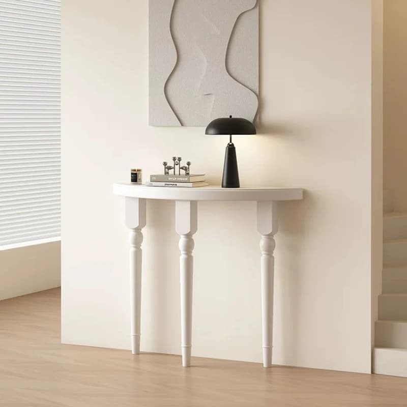 French Half Moon Console Tables Solid Wood Round Entry Desk Narrow Sofa Table for Hallway Minimalist Slim Table for Living Room
