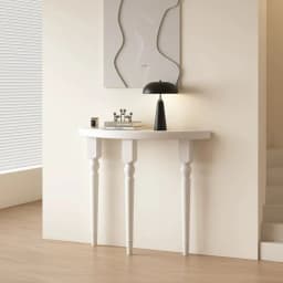 French Half Moon Console Tables Solid Wood Round Entry Desk Narrow Sofa Table for Hallway Minimalist Slim Table for Living Room