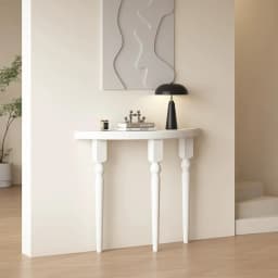 French Half Moon Console Tables Solid Wood Round Entry Desk Narrow Sofa Table for Hallway Minimalist Slim Table for Living Room
