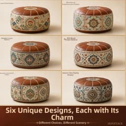New PU Leather Ottoman Pouf Foldable Boho Pattern Storage Ottoman Fillable Round Shape Round Pouf Cover Multipurpose Storage