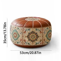 New PU Leather Ottoman Pouf Foldable Boho Pattern Storage Ottoman Fillable Round Shape Round Pouf Cover Multipurpose Storage