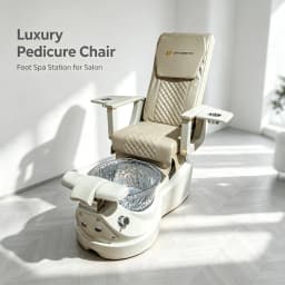 Luxury Pedicure Spa Chair Reclining Massage Glass Foot Basin Hydraulic Adjustable No Plumbing Brown Leather Nail Salon Furniture