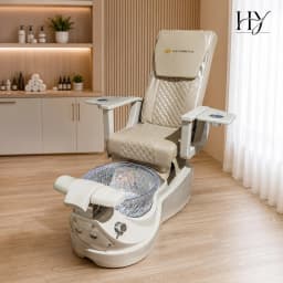 Luxury Pedicure Spa Chair Reclining Massage Glass Foot Basin Hydraulic Adjustable No Plumbing Brown Leather Nail Salon Furniture