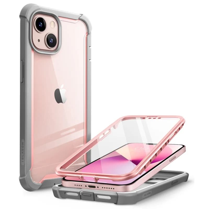 For iPhone 13 Mini Case 5.4" (2021 Release) I-BLASON Ares Dual Layer Rugged Clear Bumper Case with Built-in Screen Protector