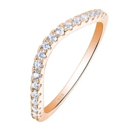Newshe Rose Yellow Gold Curved Wedding Bands for Women Stacking Solid 925 Sterling Silver Eternity Rings Cz Wishbone Size 4-13