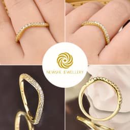 Newshe Rose Yellow Gold Curved Wedding Bands for Women Stacking Solid 925 Sterling Silver Eternity Rings Cz Wishbone Size 4-13
