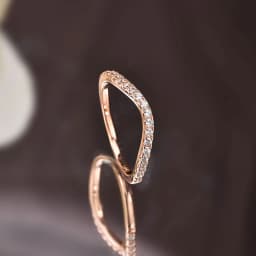Newshe Rose Yellow Gold Curved Wedding Bands for Women Stacking Solid 925 Sterling Silver Eternity Rings Cz Wishbone Size 4-13