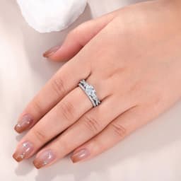 Newshe 2 Pcs Wedding Ring Set 925 Sterling Silver Moissanite Certified Princess Pear Cut Engagement Rings for Women Fine Jewelry