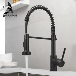 Kitchen Faucets Stainless Steel Black Faucets for Kitchen Single Hole Pull Down Spring Mixers Tap Hot Cold Water Crane 9009