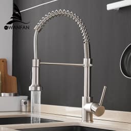Kitchen Faucets Stainless Steel Black Faucets for Kitchen Single Hole Pull Down Spring Mixers Tap Hot Cold Water Crane 9009