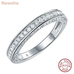 Newshe 925 Sterling Silver Straight Stackable Wedding Ring Engagement Band for Women Trendy Jewelry Size 5-10