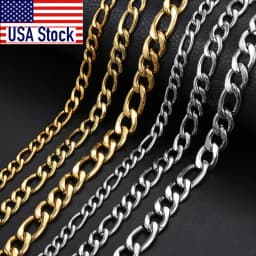 3/5/7/9mm Men's Stainless Steel Necklace Figaro Link Chain Choker for Men Women Gold Color Silver Color Solid Accessories KNM177