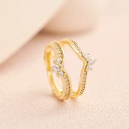 Newshe 925 Silver Yellow K Gold Crown Wedding Rings for Women Guard Enhancers Round Cubic Zirconia Adjustable Wrap Band