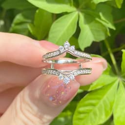 Newshe 925 Silver Yellow K Gold Crown Wedding Rings for Women Guard Enhancers Round Cubic Zirconia Adjustable Wrap Band