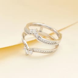 Newshe 925 Silver Yellow K Gold Crown Wedding Rings for Women Guard Enhancers Round Cubic Zirconia Adjustable Wrap Band