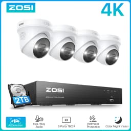 ZOSI 4K PoE Video Surveillance Cameras System 8 Ports 16CH 8MP CCTV NVR Person/Vehicle Detect 8MP/5MP Out/Indoor Security IP Cam