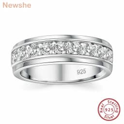 Newshe 925 Sterling Silver Wedding Rings for Men Brilliant Round AAAAA Cubic Zircon Engagement Band Ring Fine Jewelry