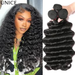 UNICE Loose Deep Wave 1/3 PCS Natural Color Unprocessed Virgin 100% Human Hair Bundles Sew-In Weaves 100Grams Per Bundle