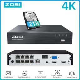 ZOSI 4K HD PoE NVR System 8CH/16CH H.265+ Video Surveillance Network Recorder Only for ZOSI 5MP 8MP PoE Cameras