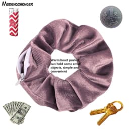 1PC Fashion New Velvet Pocket wallet Hair Scrunchies Retro Zipper Large Intestine Elastic Hair Band Hair Accessories Hot