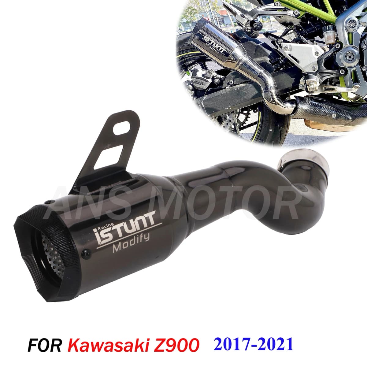 Motorcycle Exhaust System Slip On Exhaust Muffler Tail Pipes For Kawasaki Z900 2017 - 2021 Round Black Muffler