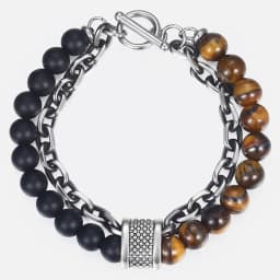 Trendsmax Natural Tiger Eye Stone Bracelet Men Stainless Steel Beaded Bracelets Male Jewelry Lava Map Stone Drop Shipping DB77