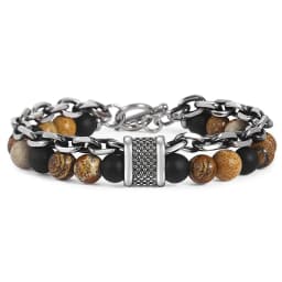 Trendsmax Natural Tiger Eye Stone Bracelet Men Stainless Steel Beaded Bracelets Male Jewelry Lava Map Stone Drop Shipping DB77