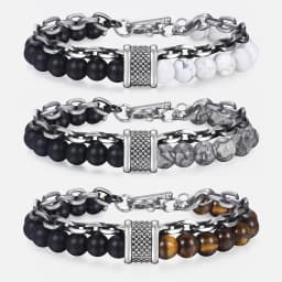 Trendsmax Natural Tiger Eye Stone Bracelet Men Stainless Steel Beaded Bracelets Male Jewelry Lava Map Stone Drop Shipping DB77