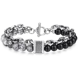 Trendsmax Natural Tiger Eye Stone Bracelet Men Stainless Steel Beaded Bracelets Male Jewelry Lava Map Stone Drop Shipping DB77