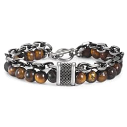 Trendsmax Natural Tiger Eye Stone Bracelet Men Stainless Steel Beaded Bracelets Male Jewelry Lava Map Stone Drop Shipping DB77