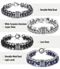 Trendsmax Natural Tiger Eye Stone Bracelet Men Stainless Steel Beaded Bracelets Male Jewelry Lava Map Stone Drop Shipping DB77