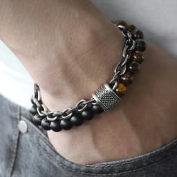 Trendsmax Natural Tiger Eye Stone Bracelet Men Stainless Steel Beaded Bracelets Male Jewelry Lava Map Stone Drop Shipping DB77