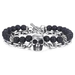 Trendsmax Natural Tiger Eye Stone Bracelet Men Stainless Steel Beaded Bracelets Male Jewelry Lava Map Stone Drop Shipping DB77