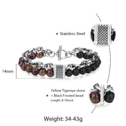 Trendsmax Natural Tiger Eye Stone Bracelet Men Stainless Steel Beaded Bracelets Male Jewelry Lava Map Stone Drop Shipping DB77