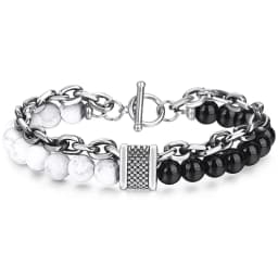 Trendsmax Natural Tiger Eye Stone Bracelet Men Stainless Steel Beaded Bracelets Male Jewelry Lava Map Stone Drop Shipping DB77
