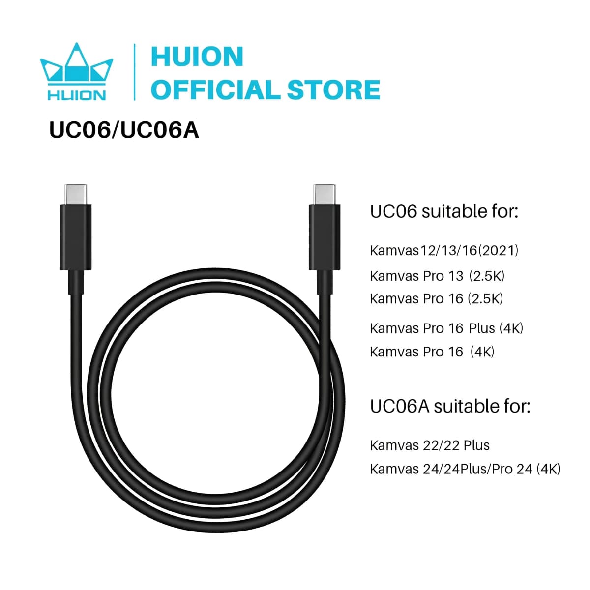 Huion UC06 / UC06A Full-Featured USB-C to USB-C Cable USB 3.1 for Kamvas 13 / Kamvas 22 / Kamvas 22 Plus