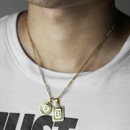 Chic 2pcs Letter Pendants with Figaro Chain Necklace Stainless Steel Link Choker for Men Women Gold Color Jewelry Gift 18inch