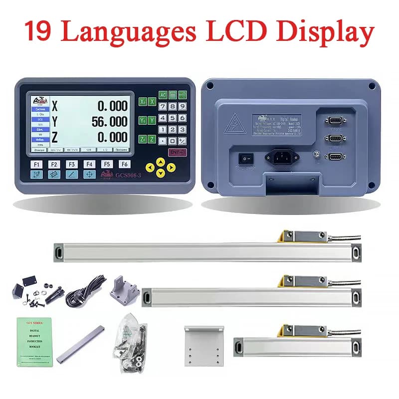 Milling Lathe 3 Axis LCD DRO And 3PCS High Precision 50-1000mm Linear Scale Optical Ruler Encoder 19 Languages Digital Readout