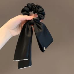 Korean Woman Large Elegant Silk Elastics Hair Band Black Satin Bow Scrunchies Hair Ties Ladies Ponytail Hold Hair Accessories