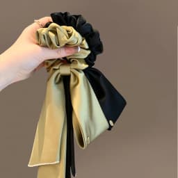 Korean Woman Large Elegant Silk Elastics Hair Band Black Satin Bow Scrunchies Hair Ties Ladies Ponytail Hold Hair Accessories