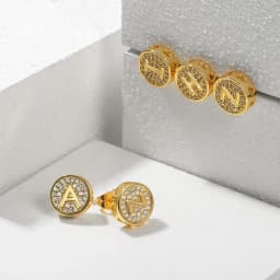 Fashion Cubic Zircon Initial A-Z Letter Gold Color Stud Earrings for Men Women AAA CZ Punk Hip-Hop Name Earrings 2021 GE353A